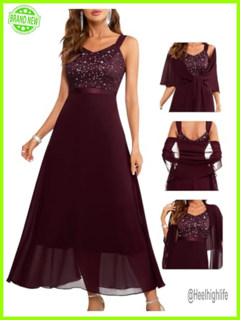 BeryLove Women Sequin Formal Cocktail Evening Long Wedding Mother Dress
